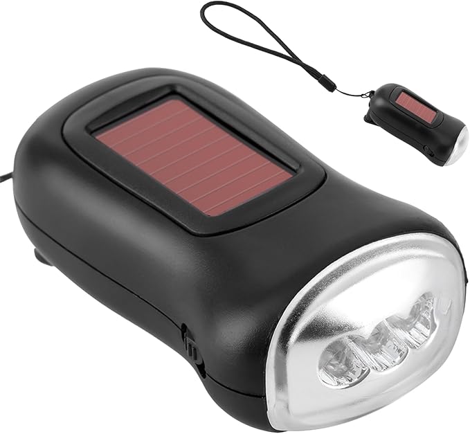 Solar Hand Crank Emergency Flashlight, Rechargeable LED Torch, IPX6 Weatherproof Dynamo Survival Light for Camping Hiking Power Outage, Outdoor Emergency Gear Gift