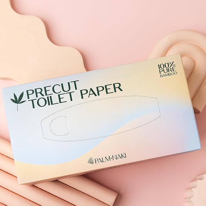 Pre-Cut Bamboo Toilet Paper – 3-Ply, Tissue Boxes – Gentle & Sustainable | No Fragrance, No BPA, No PFAS – Lint-Free | Septic Safe, Dissolves Fast | 12 Boxes (125 Sheets/Box) | PALM NAKI