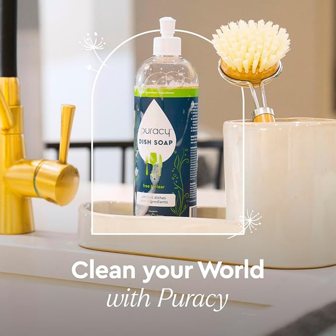 Puracy Natural Dish Soap Packs- Unscented Skin-Softening Plant-Based Dishwashing Soap, Non-Toxic Dish Soap, Fragance Free Organic Liquid Dishwashing Detergent Soap (Unscented, 16 fl oz, 3 Pack)