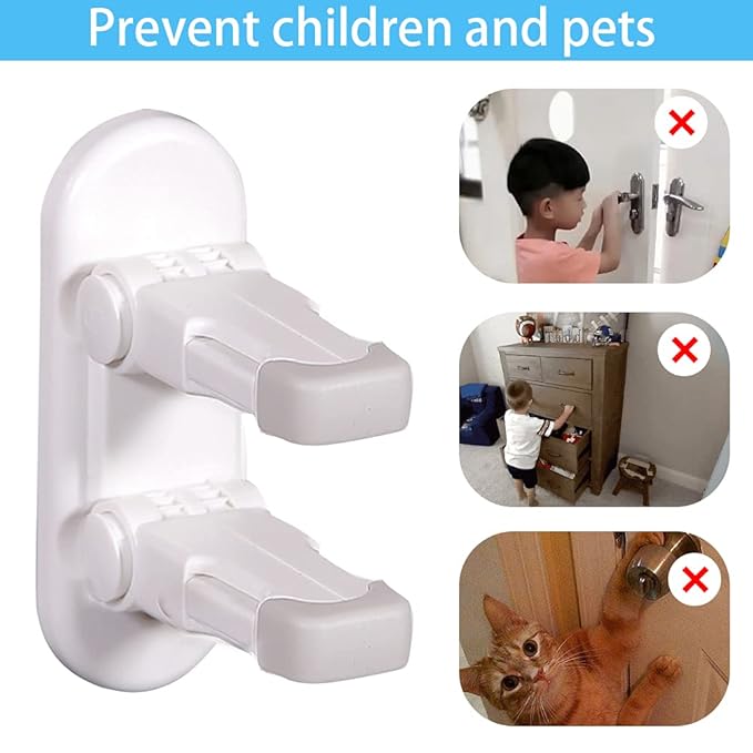 Improved Childproof Door Lever Lock(2 Pack)Prevents Toddlers from Opening Doors. Durable ABS with Adhesive Backing. Simple Install, No Tools Needed