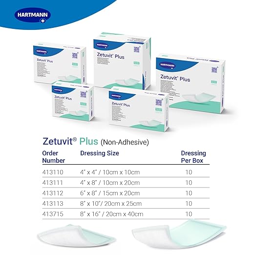 Zetuvit Plus Superabsorbent Wound Dressing – High-Absorbency Sterile Pads (Non-Adhesive/Non-Border) for Moderate to Heavy Exudate – 4 x 8 in., Box of 10