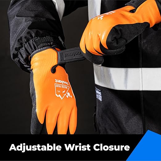 100% Waterproof Gloves for Men and Women, Winter Work Gloves for Cold Weather, Touchsreen, Thermal Insulated Freezer Gloves, With Grip, Orange, Medium