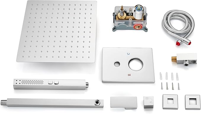 Shower Faucet Set Rainfall Shower System with Square Showerhead and Handle Set Fixture with 2 in 1 Function Handheld Sprayer Wall Mounted Trim Repair Kit Rough-in Valve 10 Inch Polish Chrome
