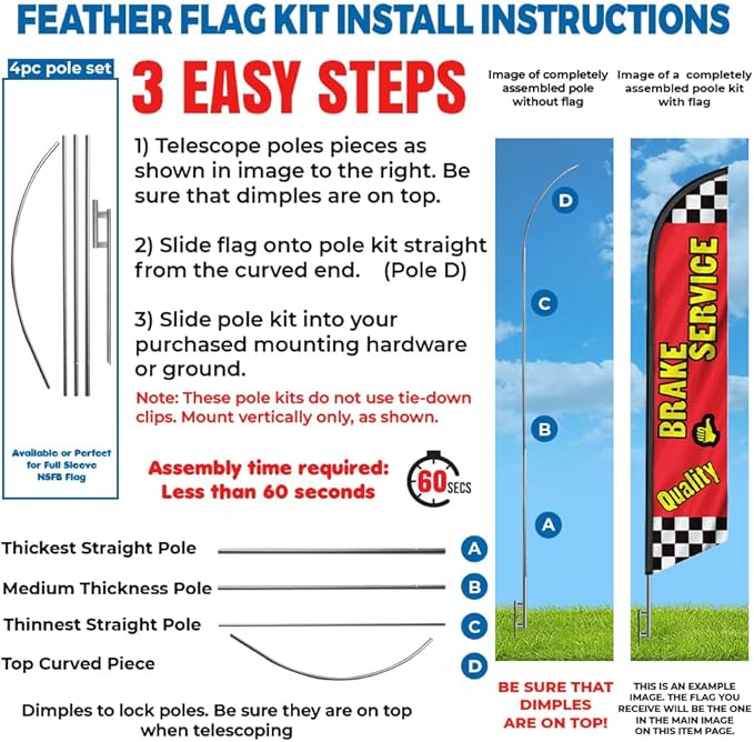 Auto Repair Shop Promotional Package of Four Feather Flag Kits Set, Comes with Four Telescopic Aluminum Pole Kits and Ground Stakes