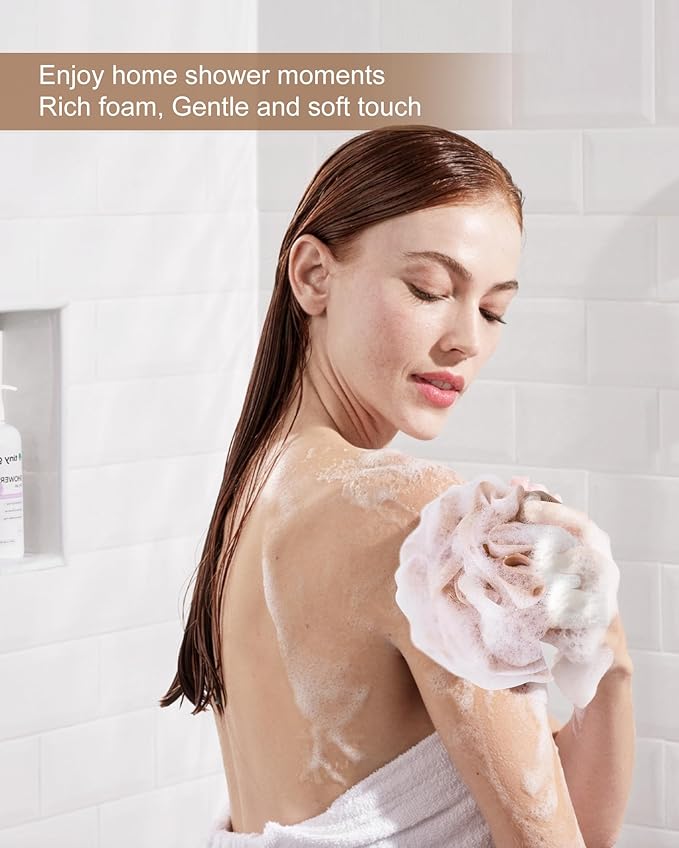 Loofah for Women, XL Large Loofah 75g 4 Pack, Bath Sponge Soft Mesh Shower, Body Scrubber, Bath Accessories Body wash Foaming (Pinkish Beige)
