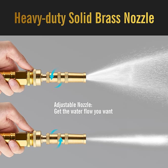 SKYWARD 304 Stainless Steel Garden Hose with Brass Garden Hose Nozzle, Anti-Leakage, Flexible & Lightweight Kink Free Water Hose, Easy to Use & Store (50ft)