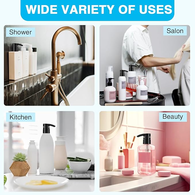 6 Pcs Black Shampoo Conditioner Pump Dispenser, Leak Proof for Body Wash, Gel, Shampoo Pumps fits 1 Liter/33.8 Oz Bottles
