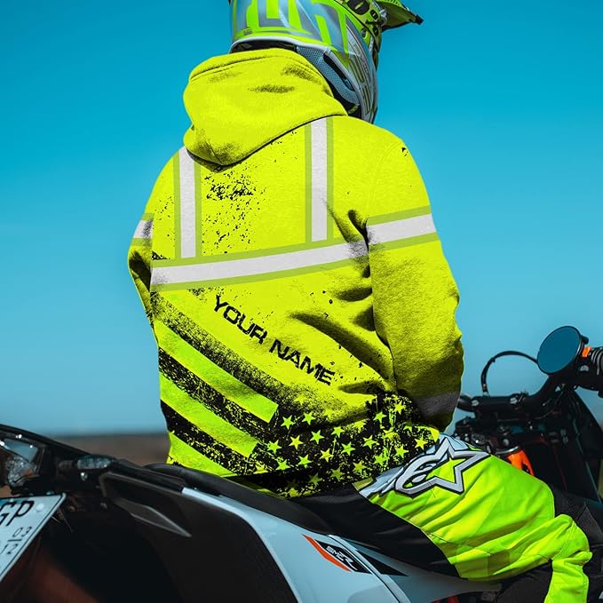 Color US Flag High Visibility Hoodie for Men Women Reflective Tapes Safety Workwear for Worker Runner Patriotic