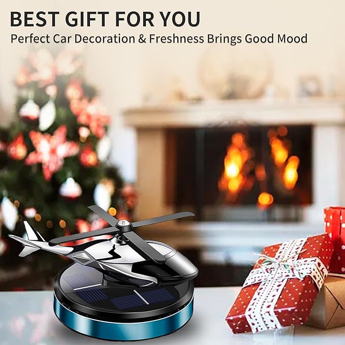 Car Air Freshener, Helicopter Solar Energy Rotating Aromatherapy Al Alloy Diffuser,Long-Lasting Fragrance, Interior Decoration Accessories Diffuser for Car and Home(Blue)