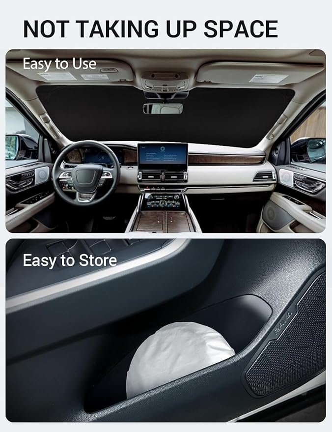 Proadsy 2025 Upgrade Windshield Sun Shade Custom Fit 2018–2023 2024 2025 Lincoln Navigator Foldable Front Sunshade Protector Sun Visor Blocks UV Rays Keep Car Cooler