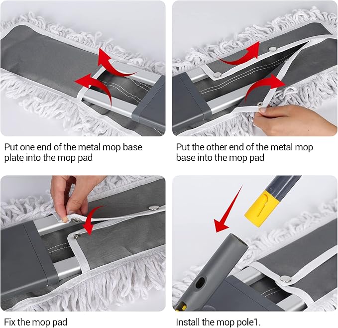 MASTERTOP 36" Professional Industrial Dust Mop for Floor Cleaning, Heavy Duty Wet & Dry Commercial Mop,Large Flat Floor Mops with Telescopic 62'' Long Handle,Dust Broom for Hardwood,Tiles,Office