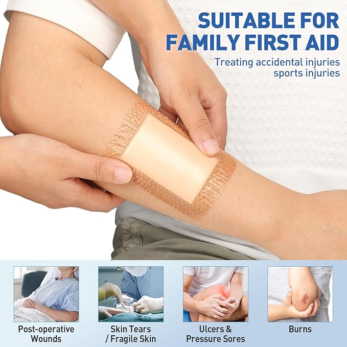 AZEN 36 Pack Silicone Foam Dressing, 3.2" X 4" Waterproof Silicone Bandages with Border Adhesive, Large Bandages for Wounds, Self Adhesive Wound Care and Dressings