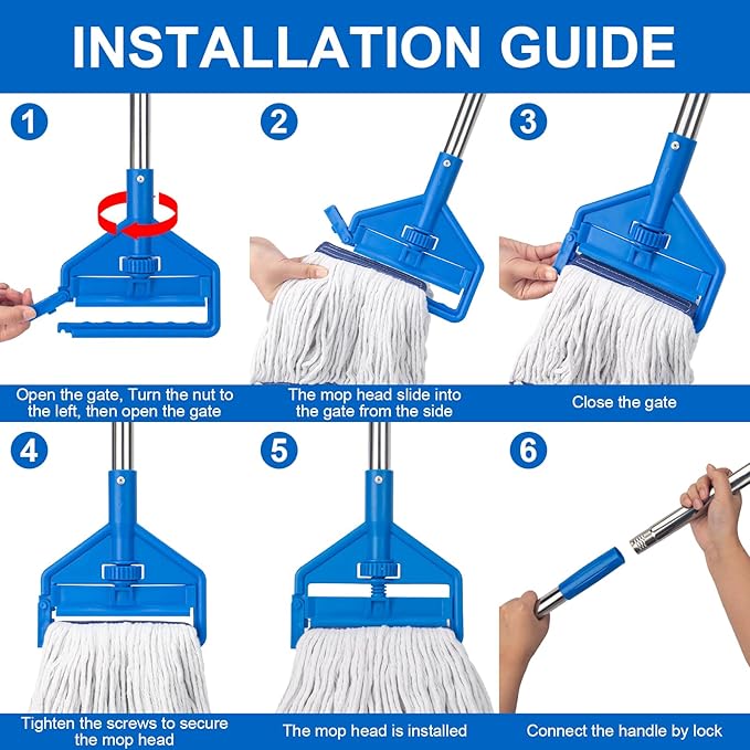 KeFanta Commercial Mop 60 inch Heavy Duty Industrial Wet Mops with Long Handle,Looped-End String Cotton Mop for Home, Kitchen,Garage,Office and Concrete/Tile Floor Cleaning,2 Packs