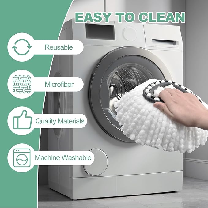 Mop Heads Replacements for Ocedar, Spin Microfiber Mop Replace Head for O-Cedar EasyWring 1 Tank System Mop Refills, Include 3 Pack Mop Heads, 1 Scrub Brush & 1 Base Combo