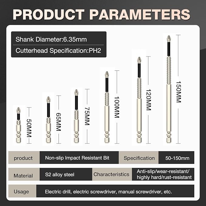 MagFixer High-Magnetic Screwdriver Drill Bit Set, 2025 New k5 Impact Resistant Non Slip Bit, Anti Slip Screwdriver Bits for Dry Wall, Sheetrock (6pc)