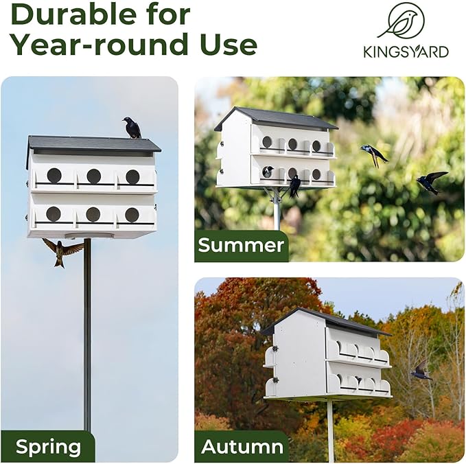 Kingsyard Recycled Plastic Purple Martin House - Pre-Assembled Bird House with 12-Room 2-Tier, Easy Clean Design with Front Doors, Durable Outdoor Nesting Shelter for Martins, White