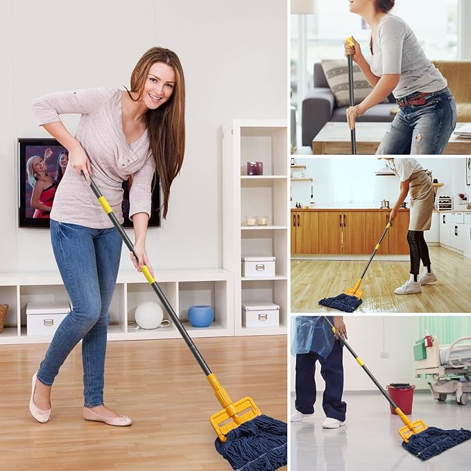 Mop Handle Commercial Heavy Duty, 60 inch Metal Commercial Mop Stick,Side Gate Mop Head Replacement Holder for Floor Cleaning,Clamp Mop Handles Quick Change for Wet Mop (2)