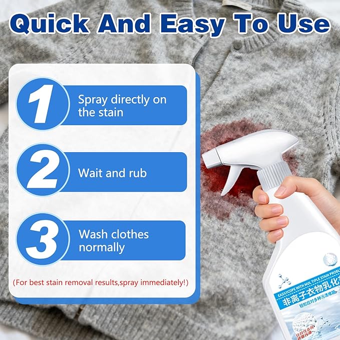 Wondolla Stain Remover, Stain Treater Spray, White Shirt Guardian Dry Clean Spray, Clothes Oil Laundry Cleaning Remover, Strong Decontamination for Grease/Oil/Food on Clothes and Shoes (1PC,300ML)