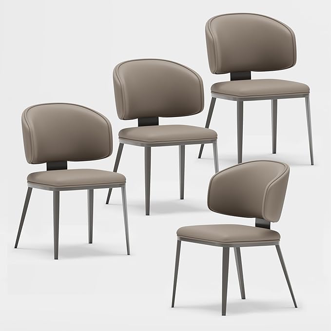 Dining Chairs Set of 4 Modern High Backrest Comfortable, Fashion Upholstered Kitchen Room Chair Armless Dinner Room Chair with Metal Legs for Living Room (Milk Coffee of 4)