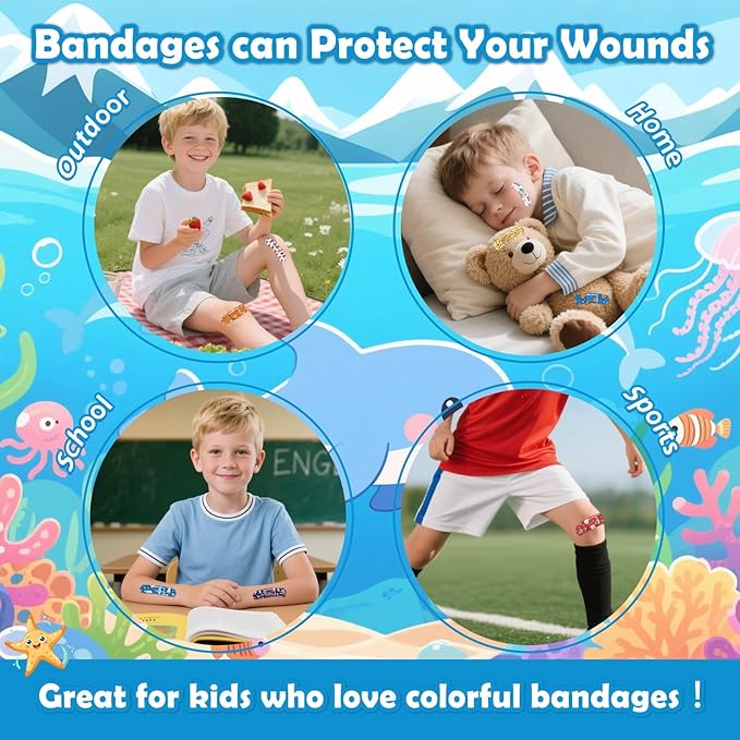 33 Style Kids Cartoon Bandages 300 Pcs Cute Bandages Adhesive Flexible Colorful Bandage Toddler Bandage Waterproof Breathable Protect Scrapes and Cuts for Girls Boys Children Toddlers (Cool)
