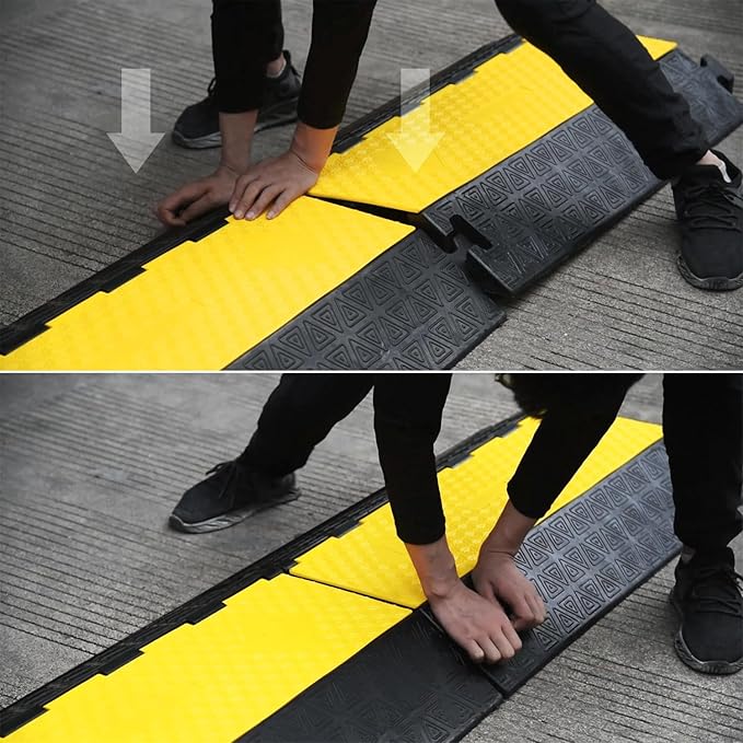 Large 2-Channel Rubber Floor Cable Protector Ramp, Heavy-Duty Floor Cable Wire Cord Cover Speed Bumps, Driveway Hose Cable Ramp Protective Cover (2 Large Channels)