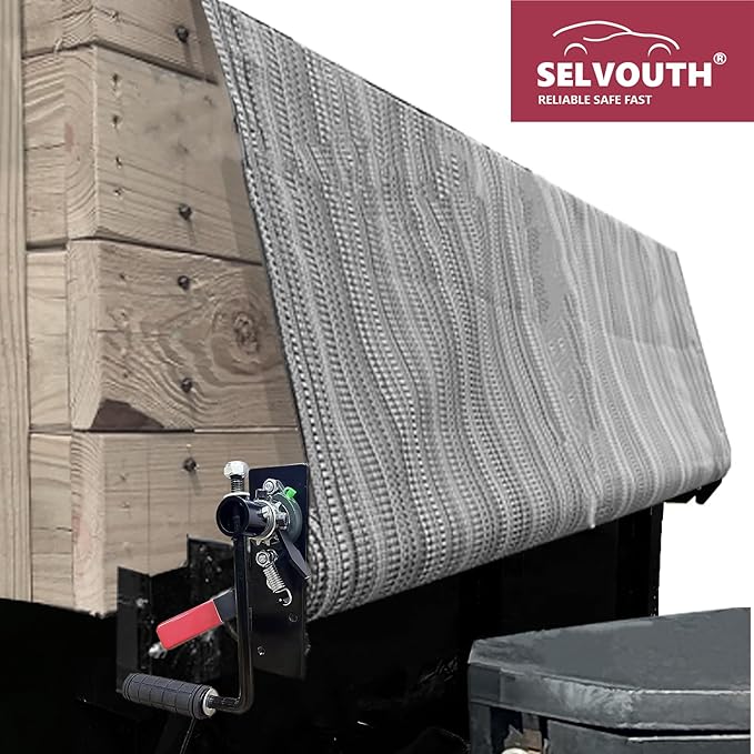 Width from 80" to 110", Hand Crank Tarp Roller Kit,Manual Pull Cab Level Dump Truck Tarp Roller Hexagon Axde equiped with 7" Sponge-Wrapped Handle (NO TARP)