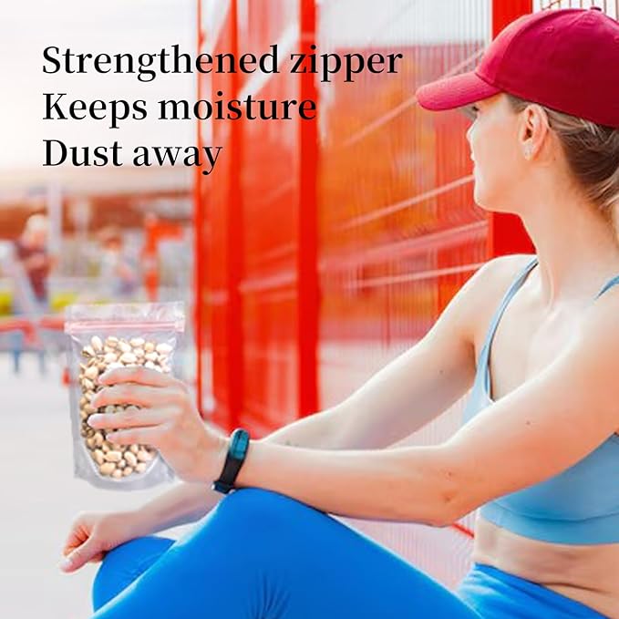 50 Pcs 7.9"X5.5" Clear Stand Up Zipper Seal Bgas,Reuseable Plastic Pouch for Food Storage, Transparent Sealing Food Pouches Snack Packing,Cookie,Snack,Spices,Pet Food and Drinking