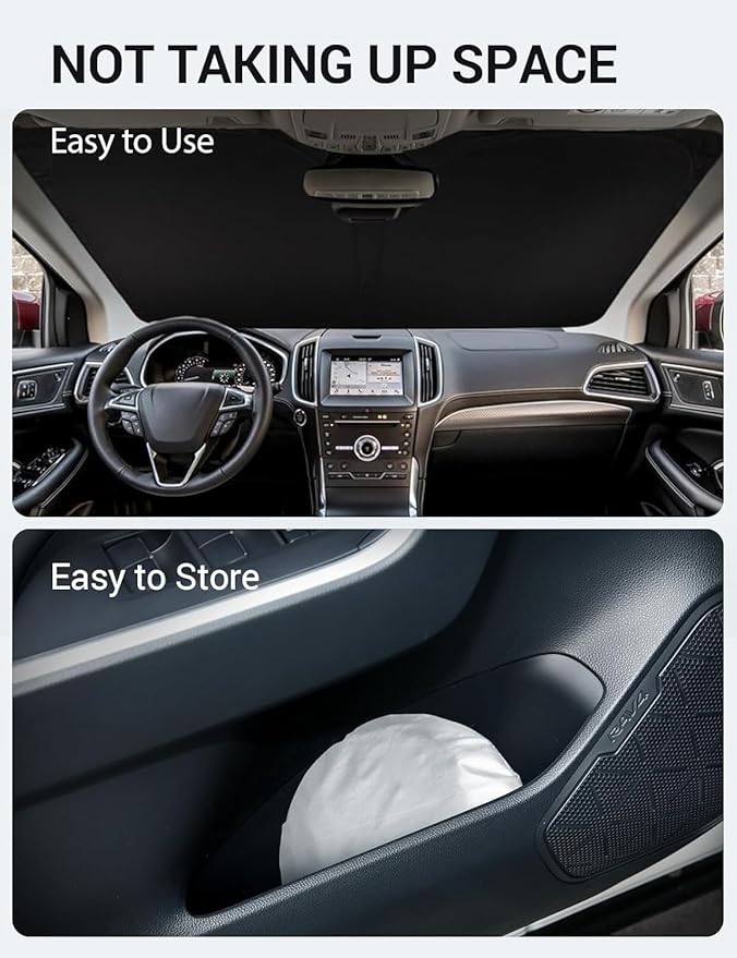 Proadsy 2025 Upgrade Windshield Sun Shade Custom Fit 2015-2023 2024 2025 Ford Edge Foldable Front Sunshade Protector Sun Visor Blocks UV Rays Keep Car Cooler