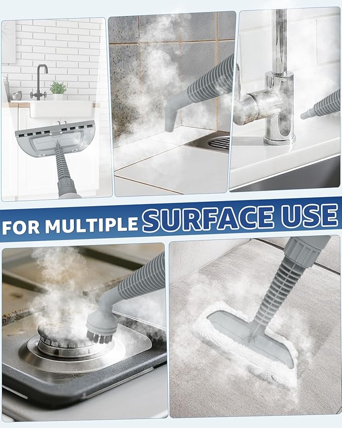 Pressurized Deep Cleaning Handheld Steam Cleaner for Home, Multi-Purpose Natural Steamer for Cleaning with 9 PCS Accessories for Kitchen, Car Detailing, Bathroom, Floor, Tile and Grout(White)