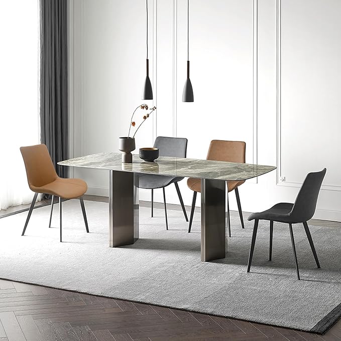 Dining Chairs, Modern PU Leather Dining Room Chair with Sturdy Metal Legs, Upholstered Seat Dinner Chairs Accent Side Chairs for Indoor Kitchen Living Room (Brown, Set of 8)