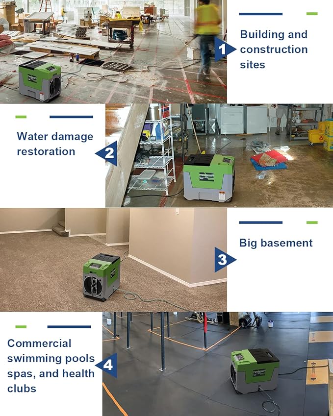 AlorAir 180 PPD LGR Commercial Dehumidifier with Pump, 28 Gallons Heavy Duty Industrial Dehumidifiers Water Damage Restoration for Homes, Basements, Garages, Gym and Job Sites, Green