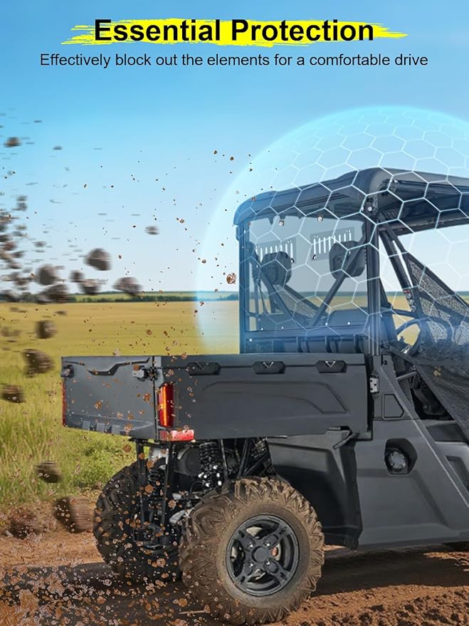Rear Adjustable Vented Smoked Grey Windshield Compatible with CFMOTO UFORCE 600 2021-2025, Back Window Scratch Resistant Hard PC Windshield Protects Against Wind, Dust, Dirt, Snow, Rain
