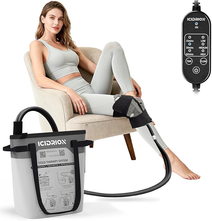 Cold Therapy Machine, Programmable Ice Machine for Knee After Surgery, Portable Knee Replacement Recovery System, Cryotherapy Pain Relief w/Compression Pad