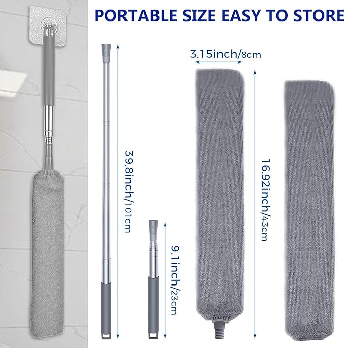 Dust Cleaner Microfiber Duster, Gap Dust Cleaning Artifact with Extension Pole & Bendable Head, Washable Extendable Gap Dusters for Sofa Bed Furniture Bottom,Ceiling Fan,Blinds (Gap Dust Cleaner)