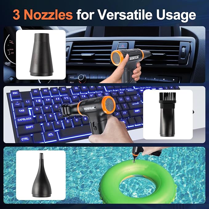 Canned Air Duster for Computers, 220000RPM Compressed Air, Stepless Electric Air Duster with LED, Compressed Air Can Replacement Air Blower for Car, PC, Electronics