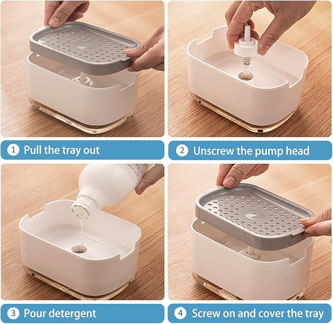 RUFCRIL Soap Pump Dispenser and Sponge Holder, 10oz / 300ml Dish Soap Dispenser for Kitchen,Black