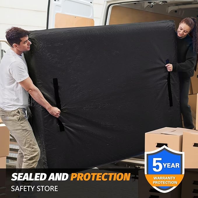 Mattress Bags for Moving, BETU Mattress Protector Waterproof Mattress Cover Twin XL Size Storage Bags with 8 Heavy-Duty Handles and Zipper for College Bed Extra Thick Large(82"x42"x15" Black)