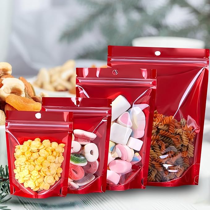 100PCS Mylar Bags for Food Storage,Resealable Bags for Small Business with Clear Windonw,7x10 inch Smell Proof Bags Stand Up Zip Lock Pouches Aluminum Foil Sealable Bags for Packaging Cookie,Snack