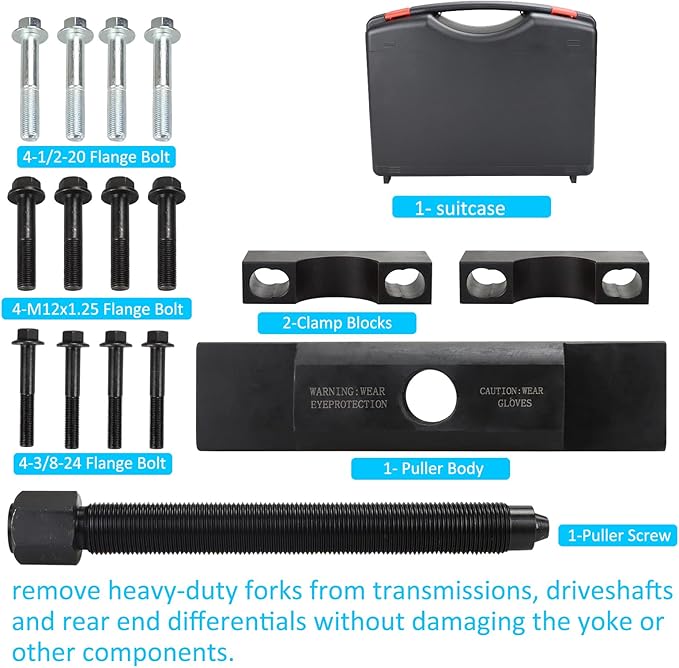 60050 Heavy-Duty Yoke Puller Kit Works for Class 6-8 Trucks and Equipment,Semi Truck Yoke Remover Tool Kit with 12 pcs Flange Bolt