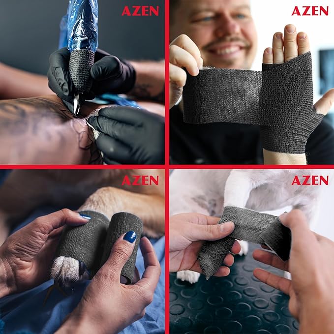 AZEN 80 Pack Self Adhesive Bandage Wrap Black, 2" X 5 Yards Black Athletic Tape, Vet Wrap, Tattoo Grip Tape Wrap,Ankle Tape, Cohesive Bandage Wrap