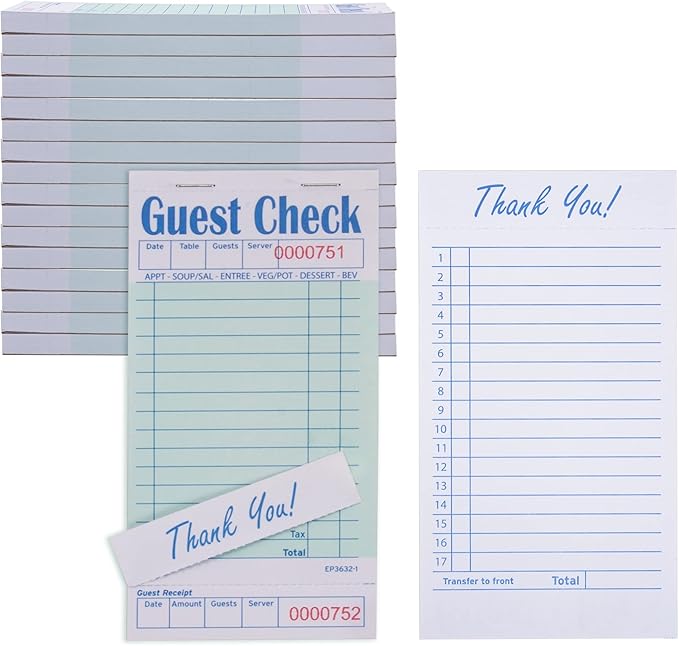 DGBDPACK Guest Checks Server Note Pads, 1000 Total Waitress Notepad for Restaurants (20 Books)