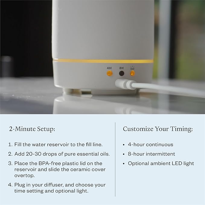 Vitruvi Stone Ceramic Ultrasonic Essential Oil Diffuser for Aromatherapy | Home Decor, 90ml Capacity