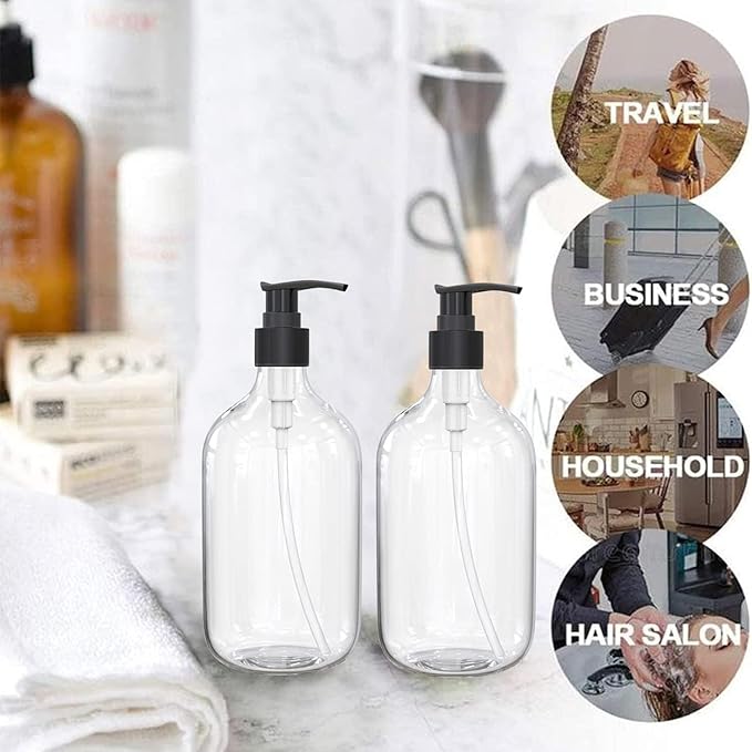 10 Ounce Clear Plastic Pump Bottle Dispenser, Refillable Empty Bottle Container with Pump for Essential Oil Soap Lotion Shampoo, 6 Pcs