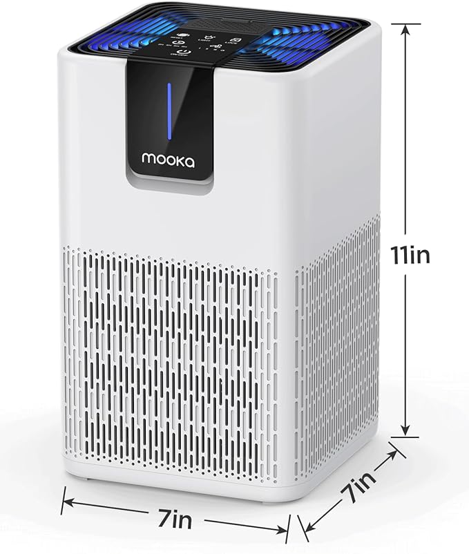 Air Purifiers for Home Large Room Up to 1250 Ft²,MOOKA H13 HEPA Air Purifier for Pets Dust Odor Smoke,Aromatherapy Function,Air Cleaner with 15dB Quiet Sleep Mode for Bedroom Office Living Room,White