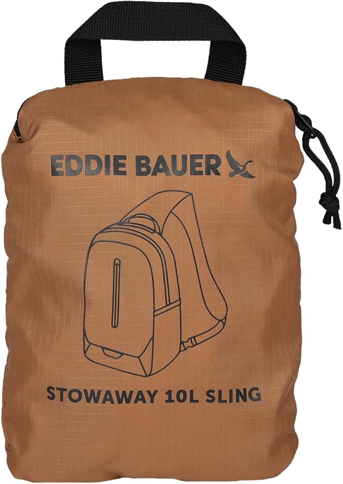 Eddie Bauer Stowaway Packable Sling Bag | Foldable | Travel | Outdoor | Lightweight | Compact | Everyday Carry | Ripstop Nylon | 10L - Tobacco