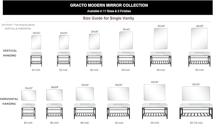 GRACTO 30 x 40'' Chrome Rectangle Bathroom Vanity Mirror for Wall Polished Silver Metal Framed Rounded Rectangular Bathroom Vanity Mirrors Vertical and Horizontal Hanging