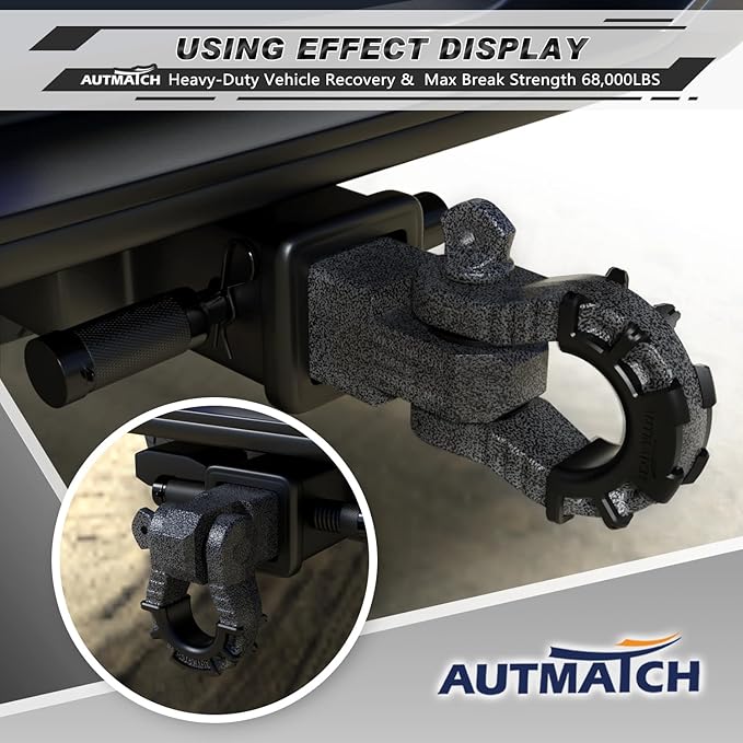 AUTMATCH Shackle Hitch Receiver 2" with 3/4" Mega D Ring Shackle and 5/8" Trailer Hitch Lock Pin, 68,000 Lbs Break Strength Heavy Duty Receiver Towing Kit for Off-Road Vehicle Recovery, Grainstone