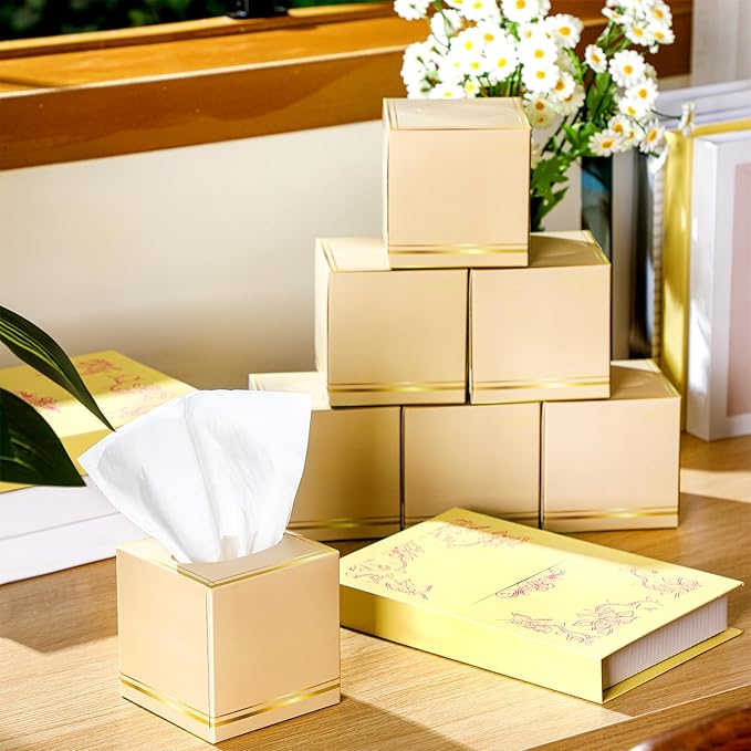 12 Pack Facial Tissues Cube Boxes Face Box 600 Sheets 3 ply Soft Paper Square Tissues Bulk for Car Pocket Toilet Household Bedroom Family(Light Brown)