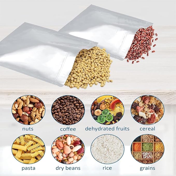 100pcs 1 Pint Mylar Bags - Thick 10 Mil - 5.5"x7.5" Stand Up Zipper Pouches Bags, Resealable and Heat Sealable Vacuum Sealing Bag for Long Term Food Storage