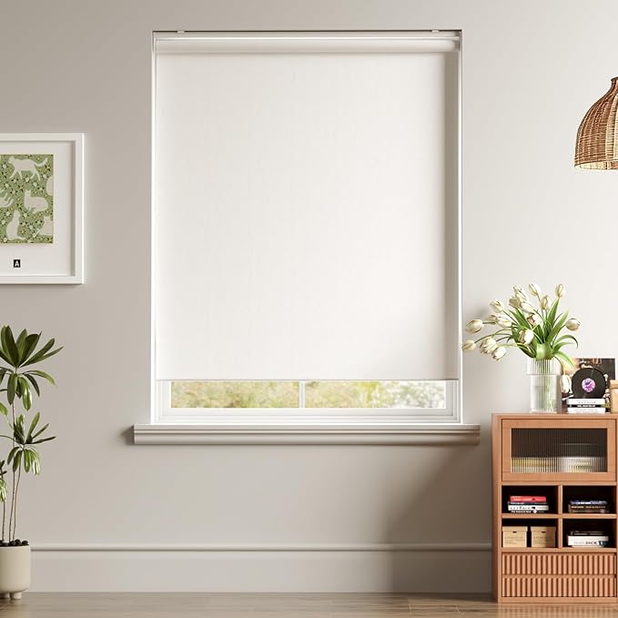 Cordless Roller Shades Blackout Blinds for Windows Room Darkening Rolled Up Shades with Spring System, UV Protection Window Shades Door Blinds for Home and Office (White, 30" W x 72" H)